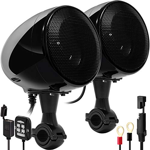 GoHawk AN4 Gen.3 All-in-One Built-in Amplifier 4" Full Range Waterproof Bluetooth Motorcycle Stereo Speakers Audio Amp System w/AUX for 1 to 1-1/4 Bar Harley ATV RZR UTV 4 Wheeler (AN4 Black)