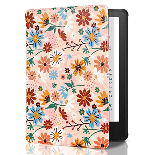 CoBak Kindle Paperwhite Case - PU Leather Smart Cover with Auto Sleep Wake Feature for Kindle Paperwhite Signature Edition and Kindle Paperwhite 11th Generation 2021 Released, Tangerine Jasmine