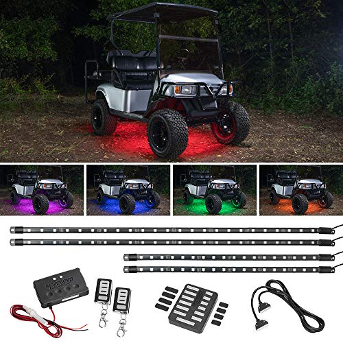 LEDGlow 4pc Expandable Million Color LED 4-Seater Golf Cart Underglow Accent Neon Lighting Kit for EZGO Yamaha Club Car - Fits 12-Volt Battery - Water Resistant Flexible Tubes - Current Model