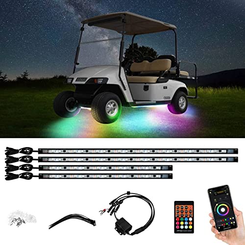 LEPAGOMAX 4Pcs Golf Cart Led Lights Underbody, Bluetooth APP Control Dream Colors Golf Cart Underglow Light Kit for EZGO Club Car Yamaha, Multi-Scene Modes Music Mic Sync Waterproof