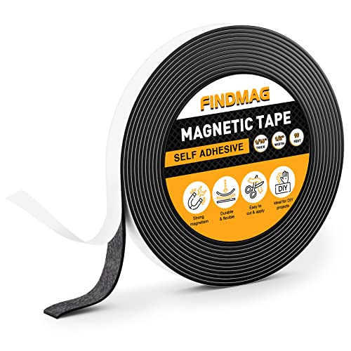 FINDMAG Magnetic Tape with Strong Self Adhesive Flexible Magnetic Strip Magnet Tape Roll Perfect for Craft and DIY Projects, whiteboards & Fridge Organization - 1/16" Thick x 1/2" Wide x 15 feet