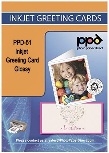 PPD Inkjet Glossy Printable Greeting Cards LTR 8.5 x 11" 64lbs. 240gsm 10.9mil x 20 Sheets (PPD051-20)