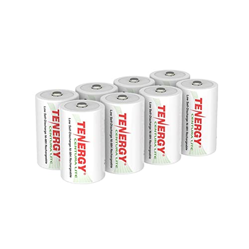 Tenergy Centura Lite 1.2V NiMH Rechargeable D Battery, 3000mAh Low Self Discharge D Cell Batteries, Pre-Charged D Size Battery, UL Certified, 8 Pack