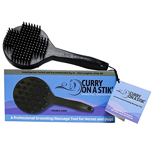 Curry on a Stik' - Dog Brush for Shedding, Grooming, Bathing, & Therapeutic Massage Tool - For Long & Short Haired Dogs - Decreases Shedding & Increases Coat Health - Veterinarian Approved - Ergonomic Handle