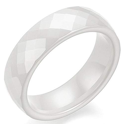 8mm Black White Faced Classic Simple Plain Dome Style Ceramic Wedding Band Ring (White, 5)