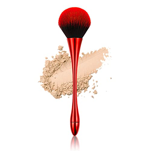 Powder Makeup Brush, Blush Brush, Large Face Brush for Loose or Pressed Setting Powder, Bronzer Brush with Plush Fibers (Red)