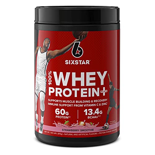 Six Star Whey Protein Powder Whey Protein Plus | Whey Protein Isolate & Peptides | Lean Protein Powder for Muscle Gain | Muscle Builder for Men & Women | Strawberry Smoothie, 1.8 lbs, Package Varies