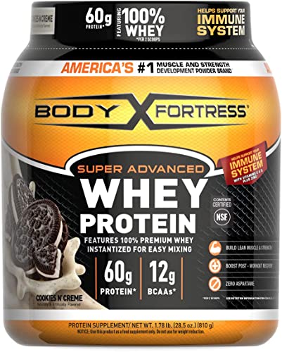 Body Fortress Super Advanced Whey Protein Powder, Cookies N Crme, Immune Support (1), Vitamins C & D Plus Zinc, 1.78 lbs