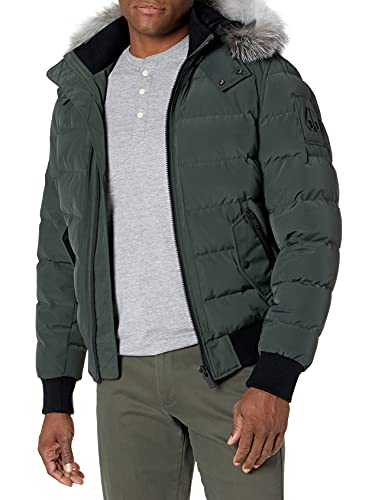Moose Knuckles Men's Glace Bay Flight Bomber Outerwear, Canadian Army with Frost Fox Fur, M