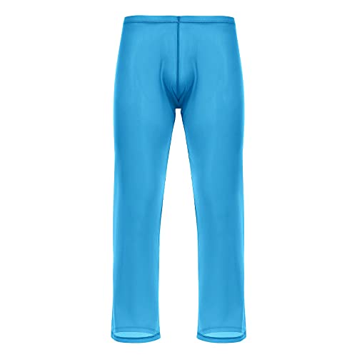 ABAFIP Men's Mesh Sheer Semi See Thru Low Waisted Pajama Bottoms Stretch Sleep Lounge Pants Homewear Trousers Nightwear Sleepwear Blue X-Large