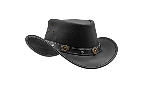 HADZAM Showerproof Leather Cowboy hat | Western Hat for rain | Durable Leather Hats for Men | Outback hat Black