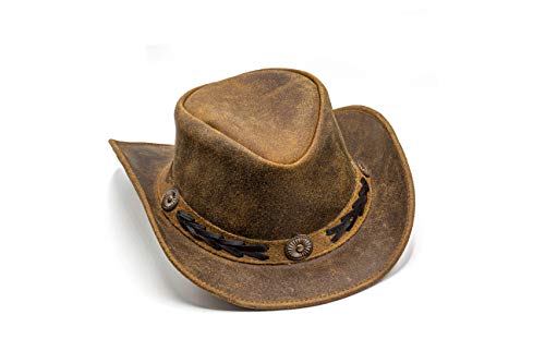 Shapeable Outback hat Western Style Leather Cowboy hat for Men and Women Wide Brim Vintage Old Style