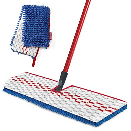 O-Cedar Hardwood Floor 'N More 3-Action Mop with 1 Extra Refill | Microfiber Mop with 3pc Handle | Use Wet or Dry, Red