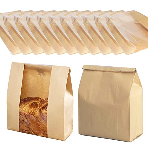 Bread Bags for Homemade Bread Large Paper Bakery Bag with Window for Baked Food Packaging Storage 50pcs Bread Storage Bags for Sourdough Loaf Cookie