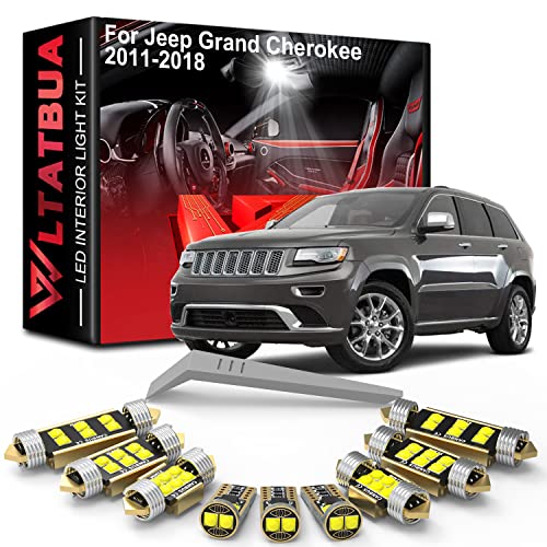LED Interior Light Kit Package Replacement for Jeep Grand Cherokee 2011 2012 2013 2014 2015 2016 2017 2018, Super Bright 6000K White License Plate Bulbs + Install Tool