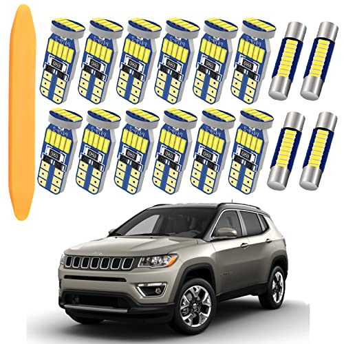 WEIMELTOY LED Interior Light Kit Package for Jeep Grand Cherokee 2011-2021 Interior Lights + License Plate Lights + Cargo Lights + Vanity Mirror Lights + Install Tool etc. (16pcs LED Bulbs Total)