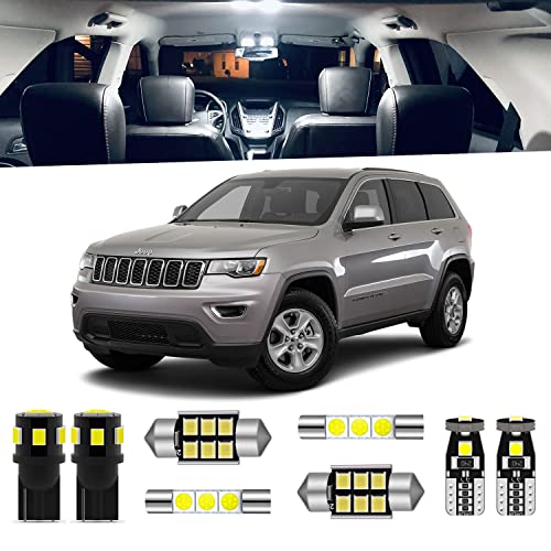 ENDPAGE 15-Pieces Grand Cherokee Interior LED Light Kit Package for Jeep Grand Cherokee 2011 2012 2013 2014 2015 2016 2017 2018 2019 2020 White 6000K + License Plate Lights, Install Tool