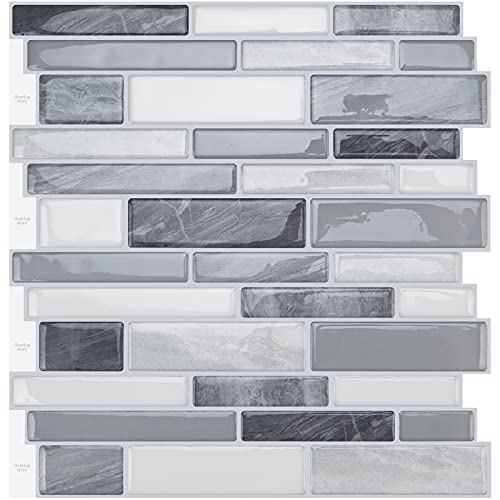WOWSTAR 10-Sheet Peel and Stick Tiles, Marble Look Kitchen Backsplash Tiles, 12"x12" (10, Gray)