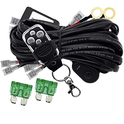 LED Lights Bar Wireless Remote Control Wiring Harness Kit 4 Leads 12V On-Off Switch Power Relay Blade Fuse 14AWG Core Cable Wiring Harness Kit fit for LED Driving Lights Bar Work Auxiliary Lights