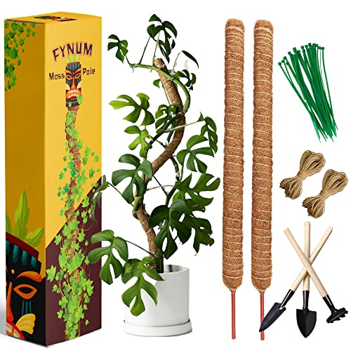 Moss Pole - Monstera Plant - 2Pcs - 25 Bendable, Plant Stakes, Includes Plant Accessories 195 Jute Rope, x10 Twist Ties, x3 Support Shovels - Moss Pole for Plants Monstera, Helps Plants Grow Healthy