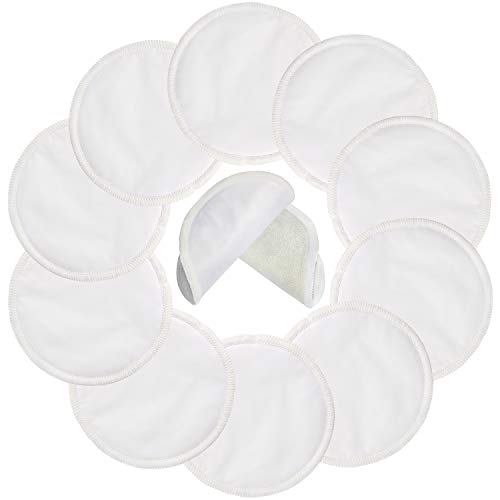 Organic Bamboo Nursing Pads (10 Pack) for Breastfeeding Moms - 4.7 inch Reusable Washable Breastfeeding Nipple Pad for Maternity with Laundry Bag