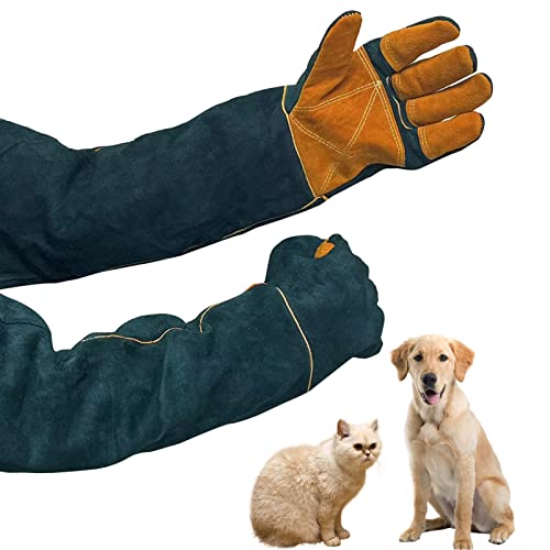 AmaCielo Animal Handling Gloves, Anti-Bite Work Gloves, 23.6 inch Kevlar Gloves Leather Welding Gloves Cat Gloves (Style P + F)