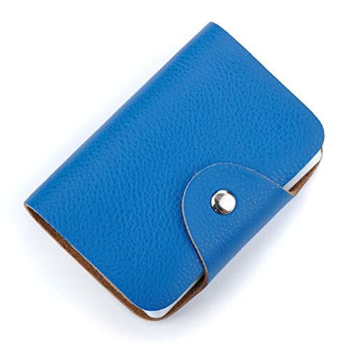 YaJaMa Credit Card Wallet Small Genuine Leather 26 Slots Card Case Holder Organizer Women Men (Blue)