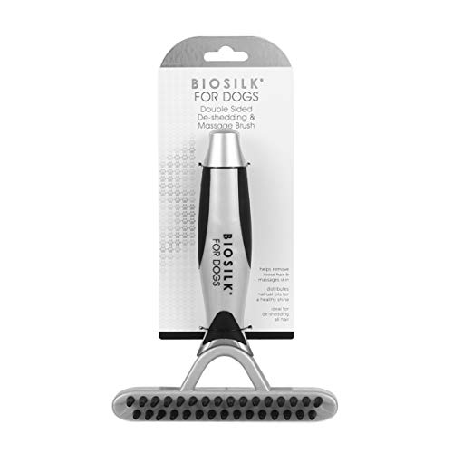 BioSilk New & Improved for Dogs 2 -in-1 De-Shedding Blade and Massage Brush | Removes Mats, Tangles & Loose Hair from Dogs Topcoat | Dog Brush for Long or Short Haired Dogs for All Dogs