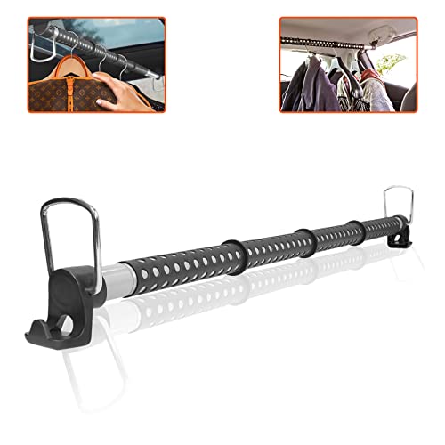 Trobo Car Clothes Hanger Bar, Heavy Duty Adjustable Telescopic Vehicle Clothing Rod, 35 to 56 Expandable and Retractable Travel Garment Hanging Rack for Car with Strong Metal & Solid Rubber Grips
