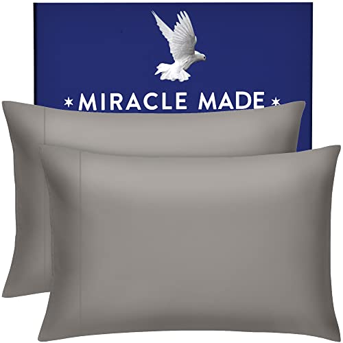 Miracle Made Pillow Cases - 2 Pack Stone, Standard - Extra Luxe Silver Infused Pillow Cases, Prevents 99.9% of Dust Growth, 500 Thread Count USA-Grown Cotton Pillowcases, Ultra Breathable, Bedding
