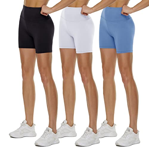 QGGQDD 3 Pack High Waisted Biker Shorts for Women  5" Buttery Soft Black Workout Yoga Athletic Shorts