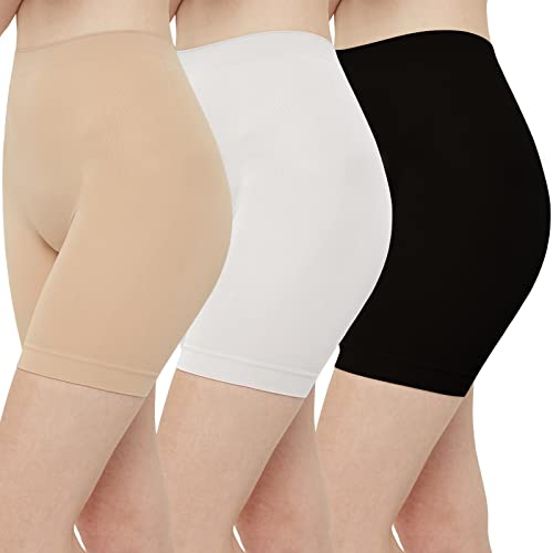 INNERSY Women's Slip Shorts for Under Dresses High Waisted Summer Shorts 3-Pack(Black Nude White,Medium)