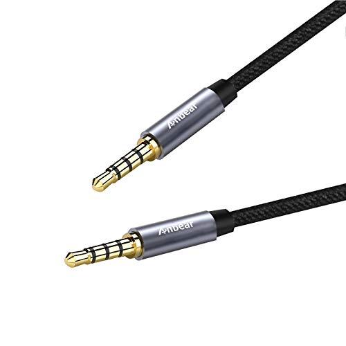 Anbear 3.5mm Aux Cable 6.6FT, 3.5mm Stereo & Audio Cable Male to Male 4 Pole Stereo AUX Cord for Headphones, Car,PS4, Home Stereos, Speaker, iPhone,Tablets, iPod,Laptop, Echo and More