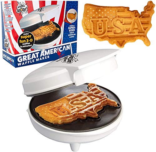 Great American USA Waffle Maker for Memorial Day, 4th of July - Make Giant 7.5" Patriotic Waffles or Pancakes w Pride- Electric Nonstick Waffler Iron w America Spirit, Holiday Party Fun or Summer BBQs