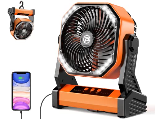 AddAcc 20000mAh Battery Operated Fan, Portable Camping Fan with Light and Hook, Rechargeable Desk Fan, 270 Pivot 4 Speeds Battery Powered Outdoor Fan for Tent Car Trip Sleep Hurricane Power Outages