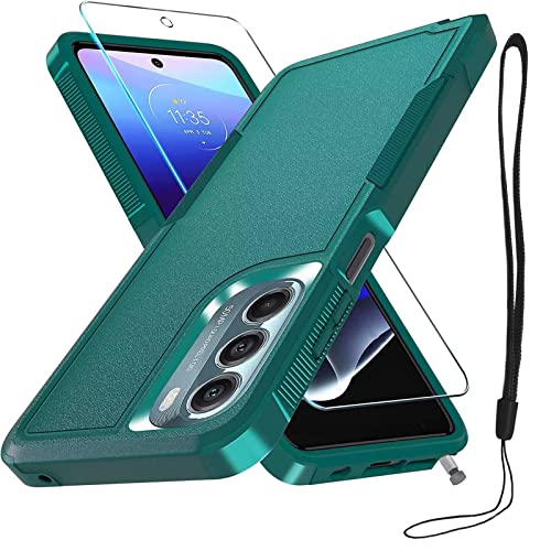 Motorola Moto G Stylus 5G 2022 Case with Tempered Glass Screen Protector,Heavy Duty Rugged Shockproof Full Body Protective Phone Cover,Dark Green