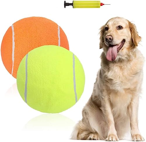 EXPAWLORER Giant Tennis Balls for Dogs- 2Pcs 9.5" Big Dog Toy Balls,Dog Birthday, Interactive Large Tennis Ball for Dogs with Inflating Needles for Indoor Outdoor Training Playing Sports
