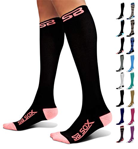 SB SOX Compression Socks (20-30mmHg) for Men & Women  Best Compression Socks for All Day Wear, Better Blood Flow, Swelling! (Medium, Black/Pink)