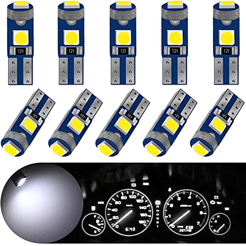 VANSYROY T5 LED Bulbs White 74 37 2721 PC37 PC74 LED Bulb Dash Light 12V, Hight Bright 3SMD 3030 Chips Bulb for Auto Car Dashboard Instrument Panel Gauge Cluster Indicator Glove Box Light Pack of 10