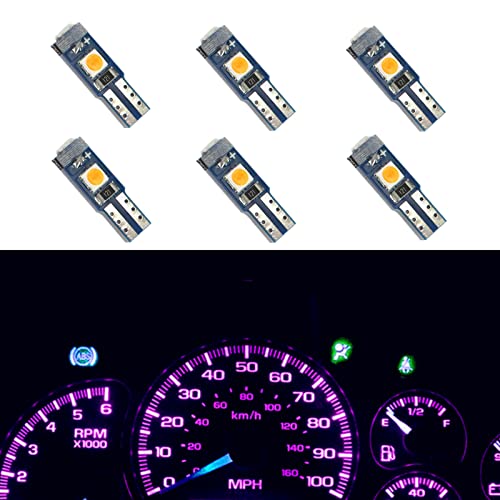 WLJH 6pcs Pink Auto LED Bulbs T5 Wedge LED Light Canbus Error Frre 74 17 2721 3030 SMD Car Dashboard Instrument Panel Cluster Lamps,Plug and Paly