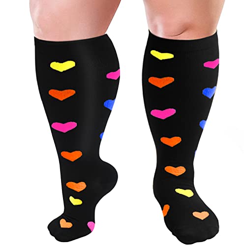 Refeel Plus Size Compression Socks Wide Calf For Women & Men 20-30 mmhg - Large Size Knee High Support Stockings For Medical
