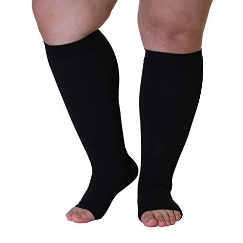 Mojo Compression Socks 6XL - Extra Wide Calf Bariatric Support Stockings - 20-30mmHg Graduated Compression for Varicose Veins, Lymphedema,& DVT - Black XXXXXX-L