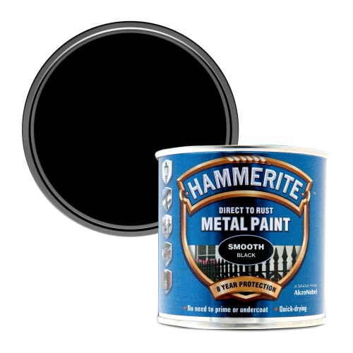 Hammerite 5084863 Direct to Rust Metal Paint - Smooth Black Finish 250ML