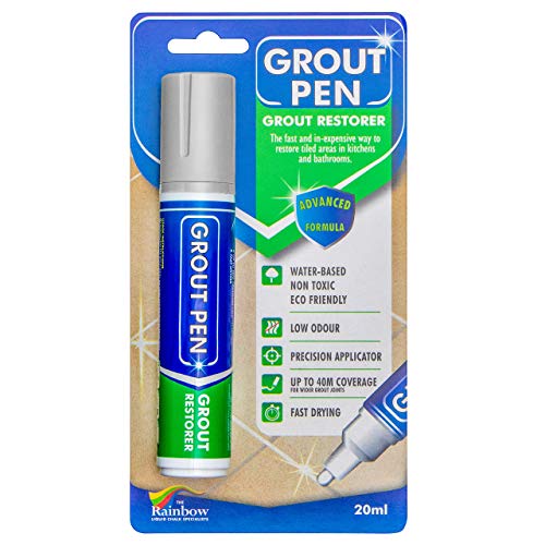 Grout Pen Light Grey Tile Paint Marker: Waterproof Grout Paint, Tile Grout Colorant and Sealer Pen - Light Grey, Wide 15mm Tip (20mL)