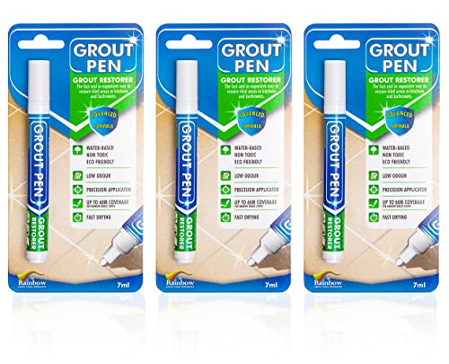Grout Pen White Tile Grout Paint: Waterproof Grout Paint Pen, Whitener and Grout Sealer Marker for Cleaner Looking Grout Lines - White, Narrow 5mm Tip (7mL) - 3 Pack