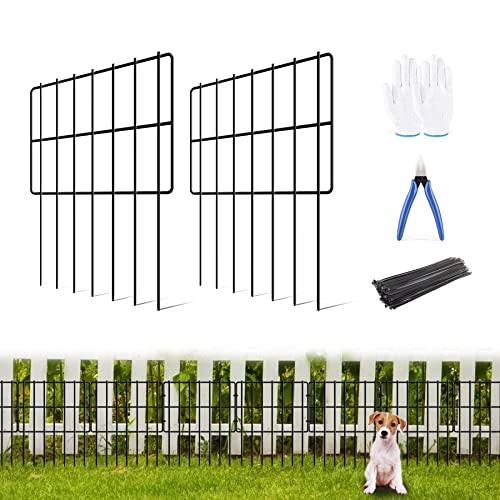 10 Pack Garden Animal Barrier Fence, 1.65inch Spike Spacing No Dig Fence, Reusable Rustproof Metal Defense Fence Border, Dogs Rabbits Blocker Fence for Outdoor Yard, Total 10.8ft(L) x 17inch(H)