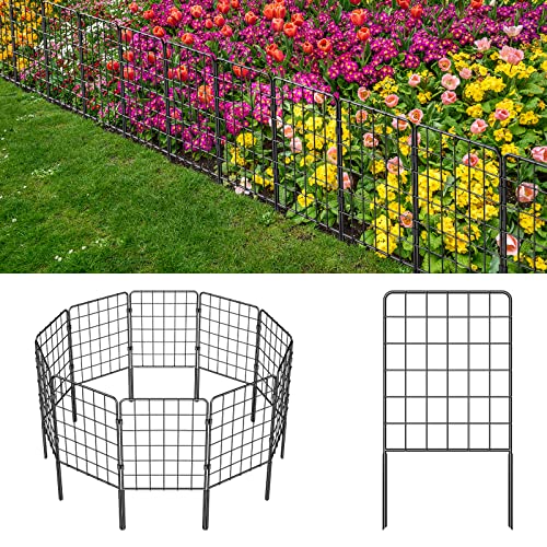 Skcoipsra Decorative Garden Fence 10 Pack, 24in(H) x 10ft(L) Animal Barrier Fence, Rustproof Metal Fencing for Yard, Dog Rabbits Wire Section Garden Edging Border for Yard Patio Garden, Grid