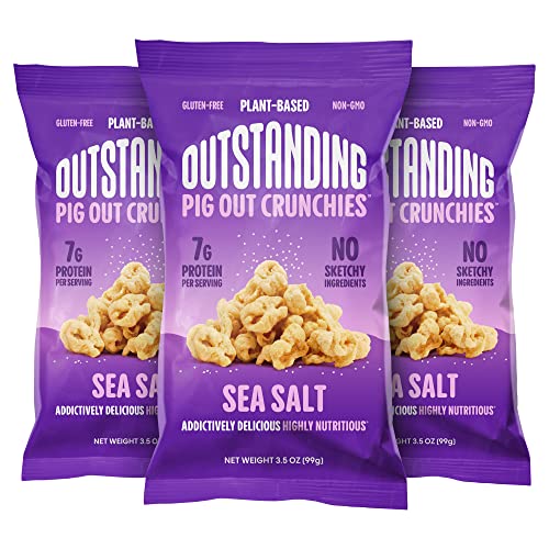 Outstanding Foods Pig Out Crunchies - Vegan, Plant Based, Gluten Free, Low Carb, Kosher Snacks - Source of 20 Essential Vitamins and Minerals - Sea Salt, 3.5 oz, 3 Pack