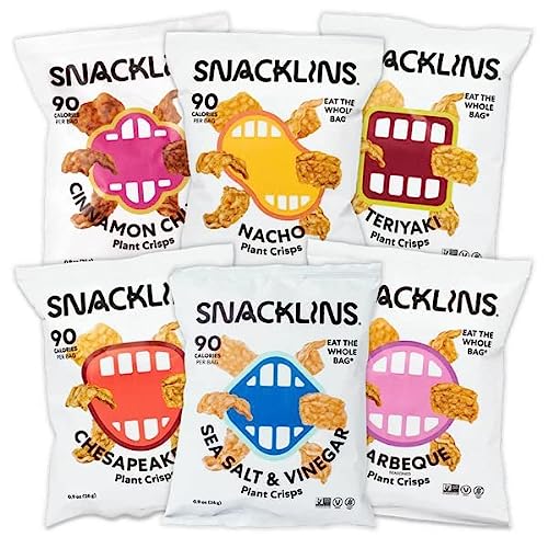 SNACKLINS Plant Based Crisps, Low Calorie Snacks, Vegan, Gluten-Free, Grain-Free, Healthy, Crunchy, Puffed Snack - Variety Pack (6 Pack)