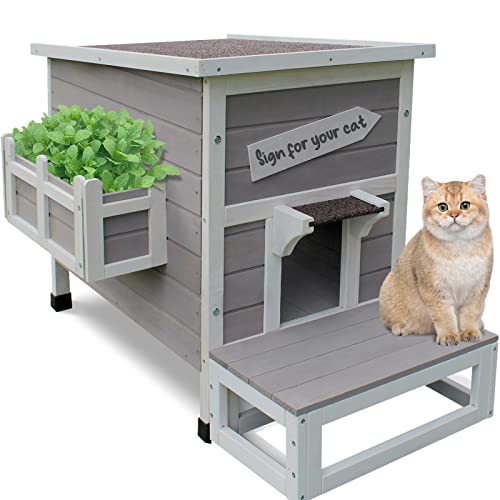 Outdoor Cat Shelter with Escape Door Rainproof Outside Kitty House